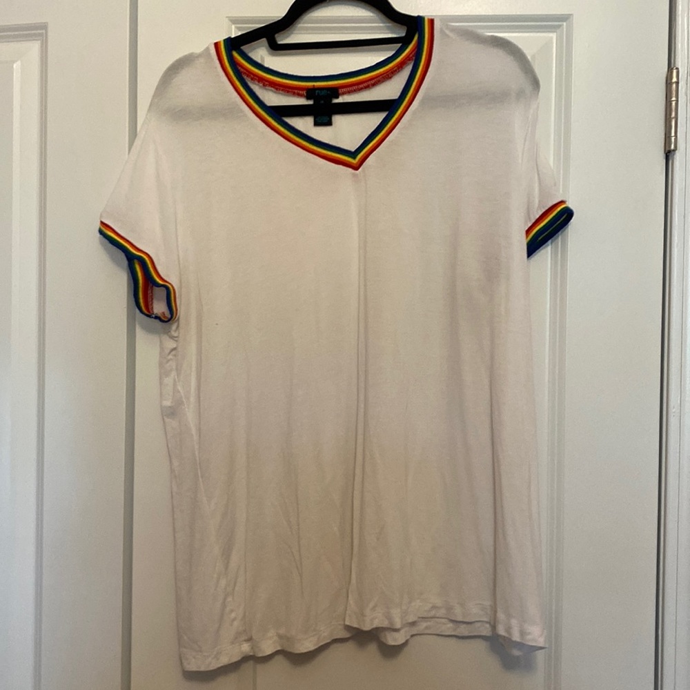 Pride White Rainbow Trim tee in size 1x
